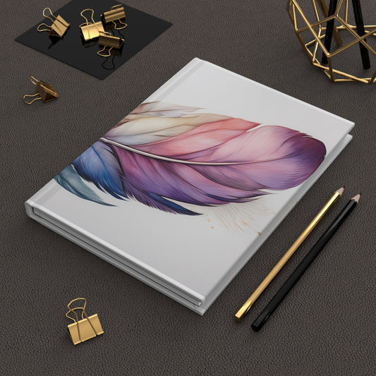 Watercolor Rainbow Feather Hardcover Journal (Style 4), Writing Notebook, Diary, Sketchbook, Dream Journal