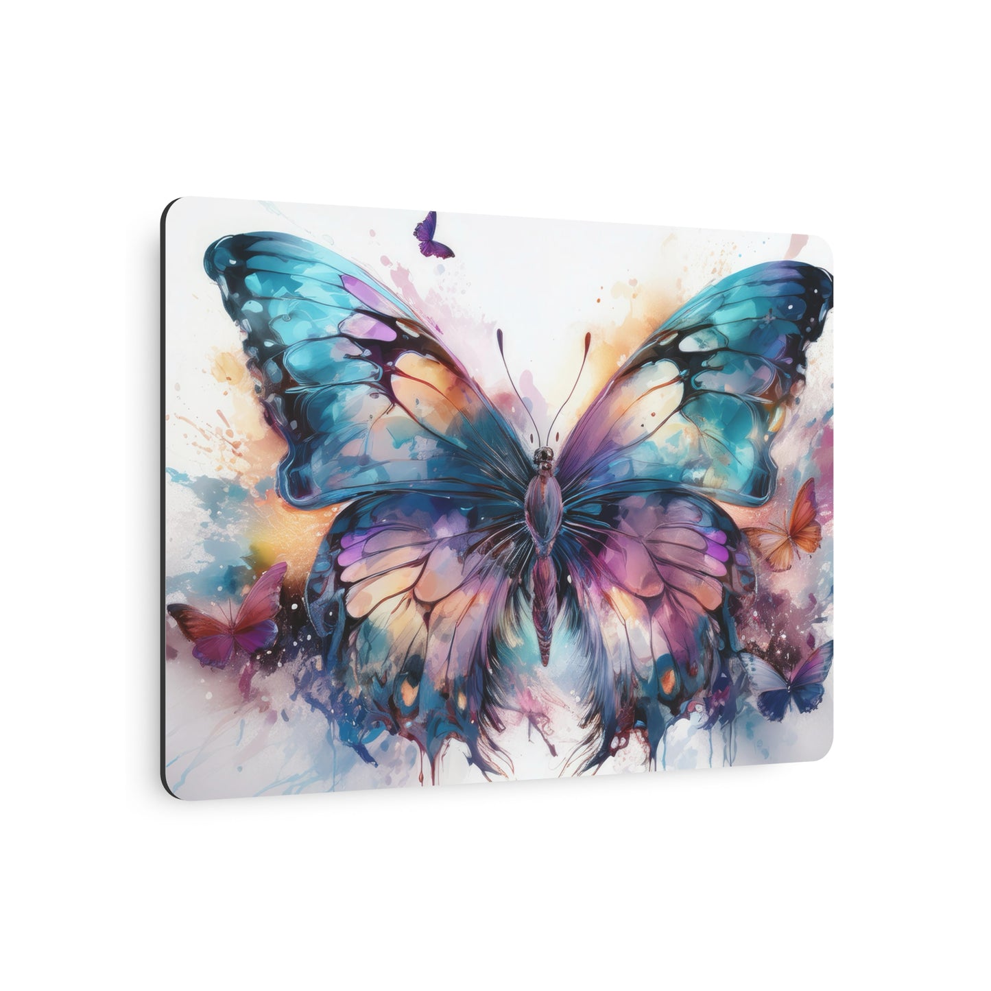 Butterfly Teal and Purple Ink Watercolor Metal Art Sign Print
