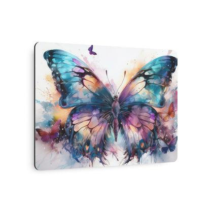 Butterfly Teal and Purple Ink Watercolor Metal Art Sign Print