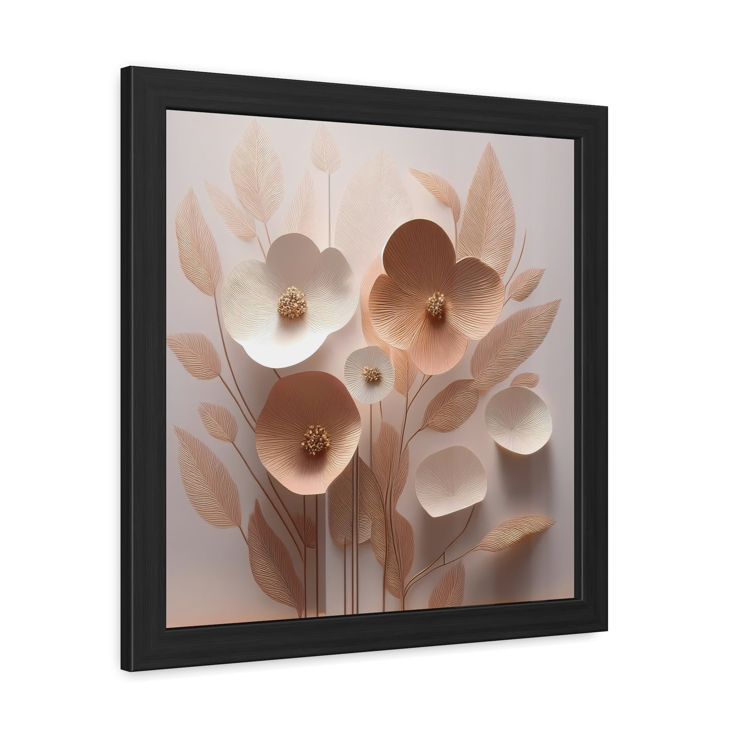 Minimalist Floral Square Framed Print - Peach Poppies