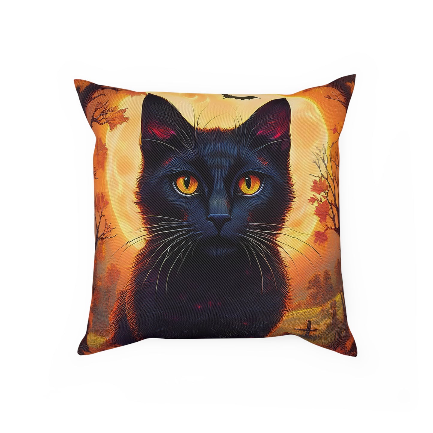 Halloween Spooky Black Cat Pumpkin Patch Seasonal Cushion