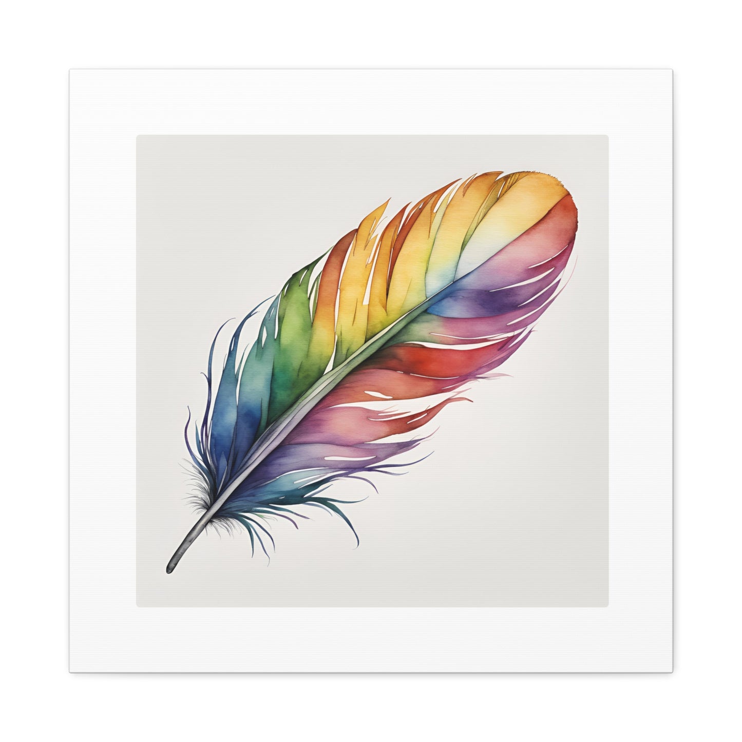 Rainbow Single Feather Watercolor Canvas Wall Art | Wall Print