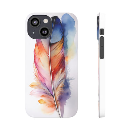 Rainbow Watercolor Feather Slim Phone Case