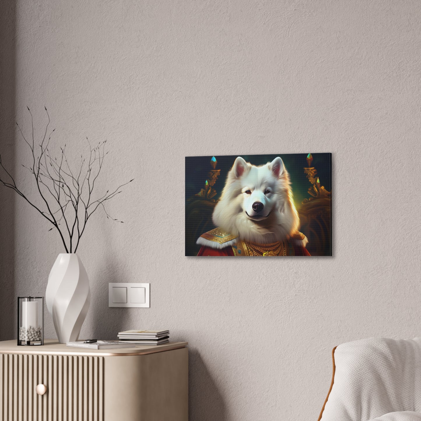 Regal Samoyed Canvas Art, Pet Wall Decor, Dog Portrait, Unique Home Decor, Animal Lover Gift, Noble Canine Wall Art