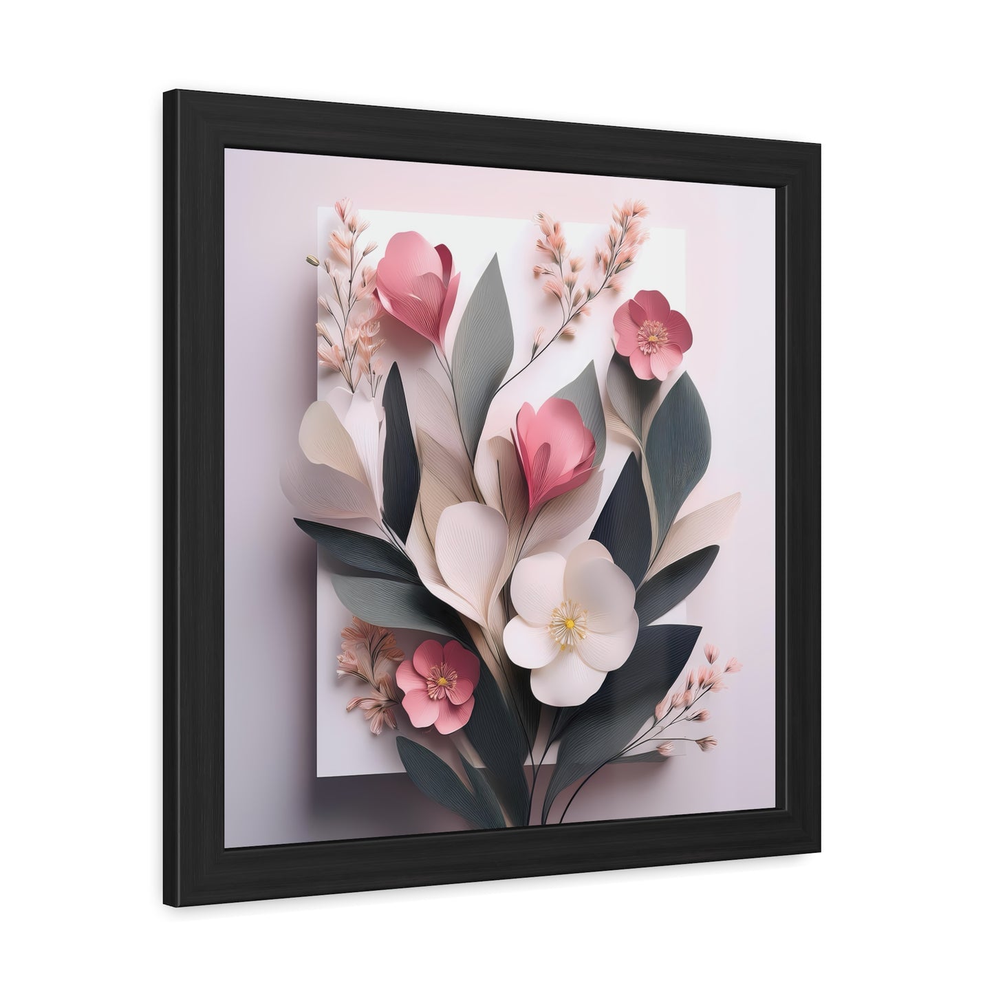 Floral Minimalist Square Framed Print - Pink Wall Art, Modern Abstract Flower Design, Elegant Home Decor