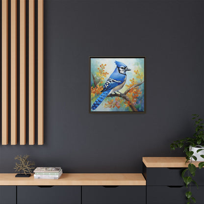 Blue Jay Bird Oil Painting Framed Canvas for Bird Lovers Home Decor, Indoor Wall Art, Wall Print, Bird Art, Living Room Wall Art