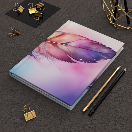 Watercolor Rainbow Feather Hardcover Journal (Style 1) |Writing Notebook, Diary, Sketchbook, Dream Journal