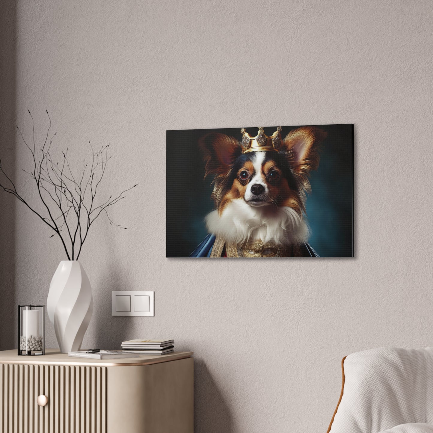 Papillon Pet Portrait Renaissance on Canvas, wall art, wall print, dog portrait, dog art