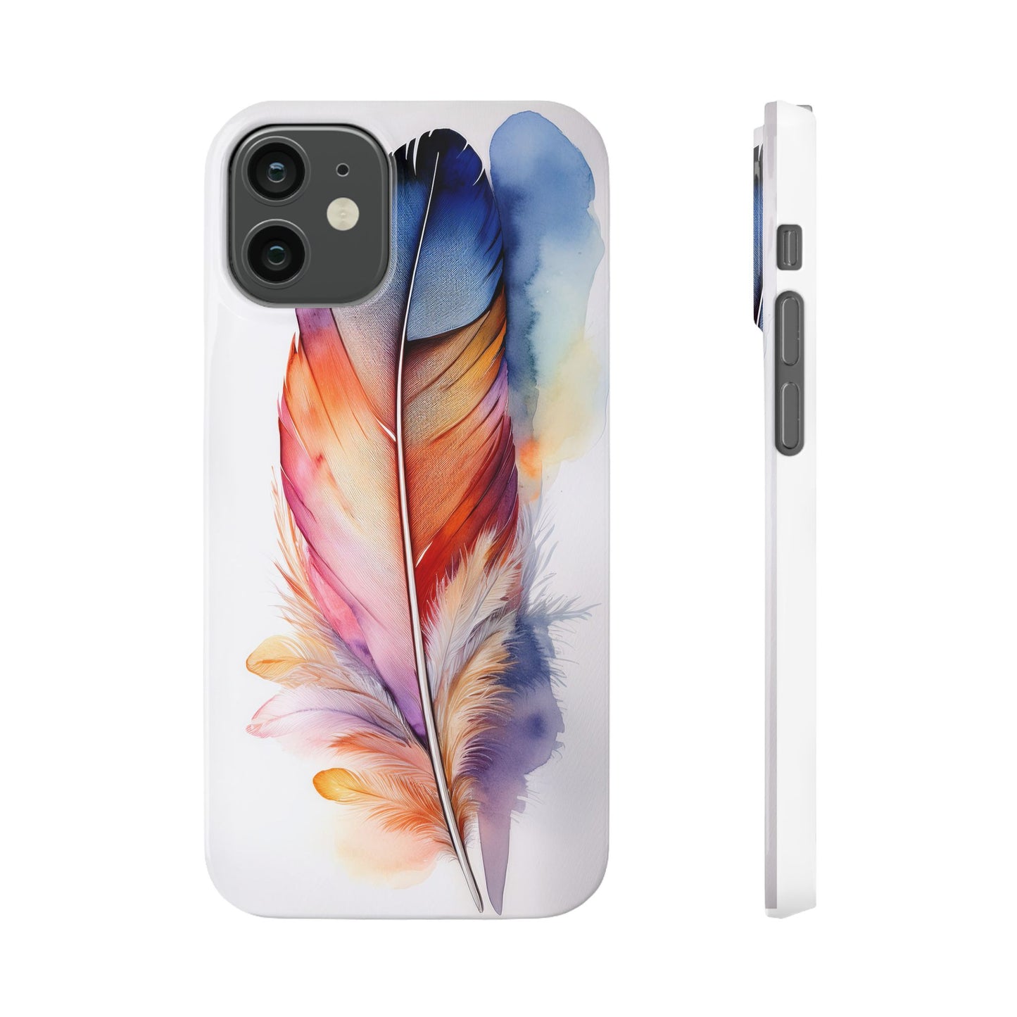 Rainbow Watercolor Feather Slim Phone Case