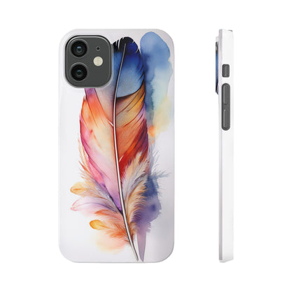 Rainbow Watercolor Feather Slim Phone Case