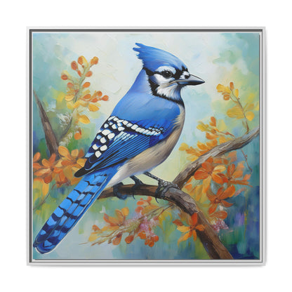 Blue Jay Bird Oil Painting Framed Canvas for Bird Lovers Home Decor, Indoor Wall Art, Wall Print, Bird Art, Living Room Wall Art