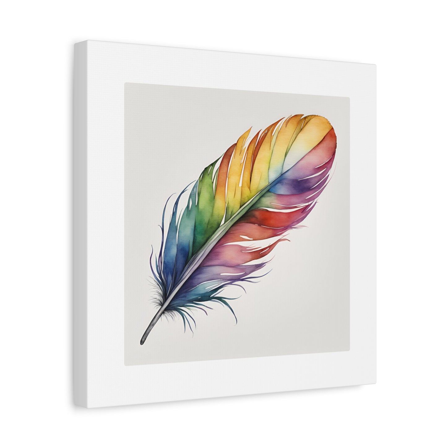 Rainbow Single Feather Watercolor Canvas Wall Art | Wall Print