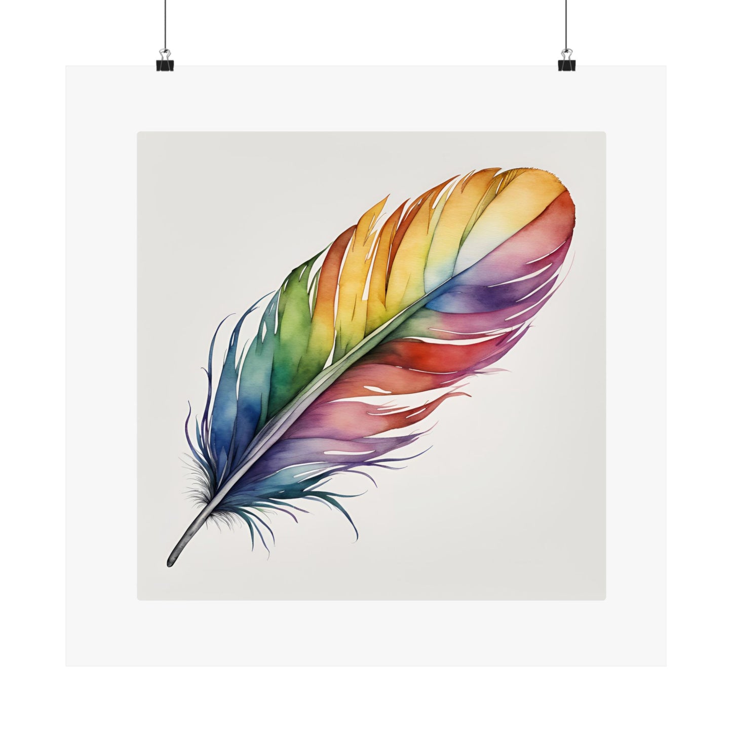Rainbow Single Feather Watercolor Print | Wall Print | Wall Art