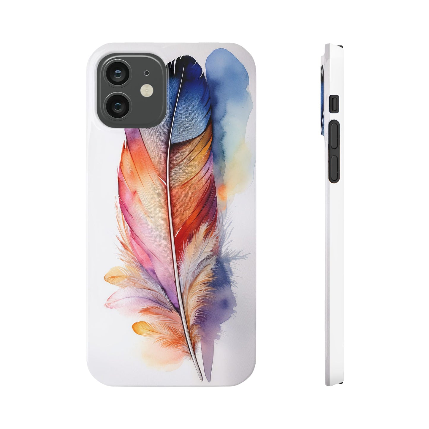 Rainbow Watercolor Feather Slim Phone Case