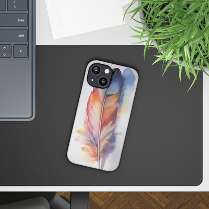 Rainbow Watercolor Feather Slim Phone Case