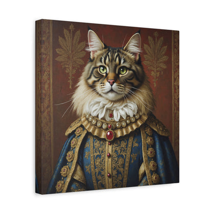Maine Coon Renaissance Cat Portrait on Canvas Wall Art, Cat Lover Gift, Home Decor, Pet Art, Unique Artwork for Cat Owners, Feline Wall Decoration