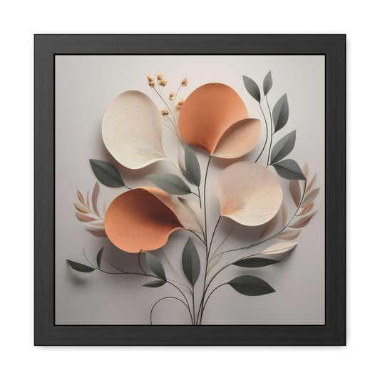 Floral wall art print, minimalist floral square framed print, modern botanical decor, orange and neutral tones