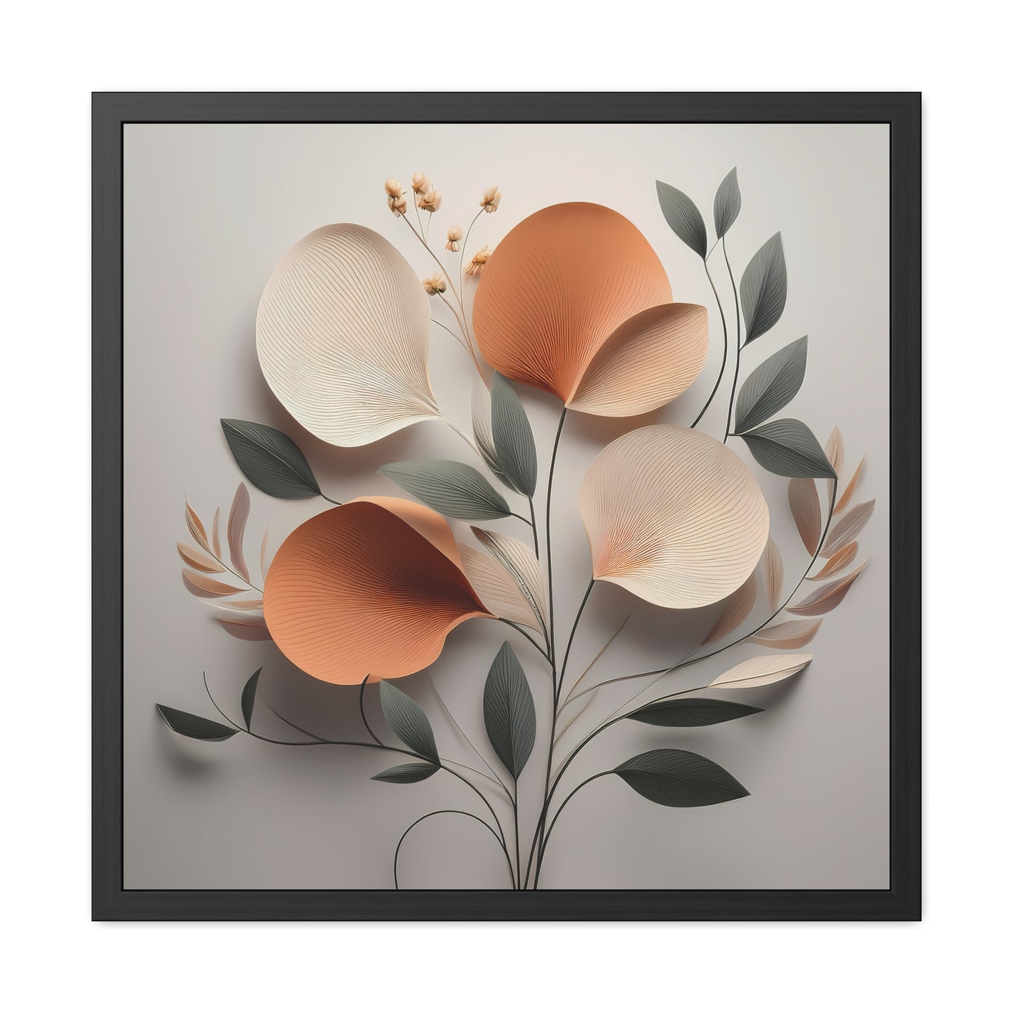 Floral wall art print, minimalist floral square framed print, modern botanical decor, orange and neutral tones