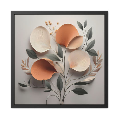 Floral wall art print, minimalist floral square framed print, modern botanical decor, orange and neutral tones