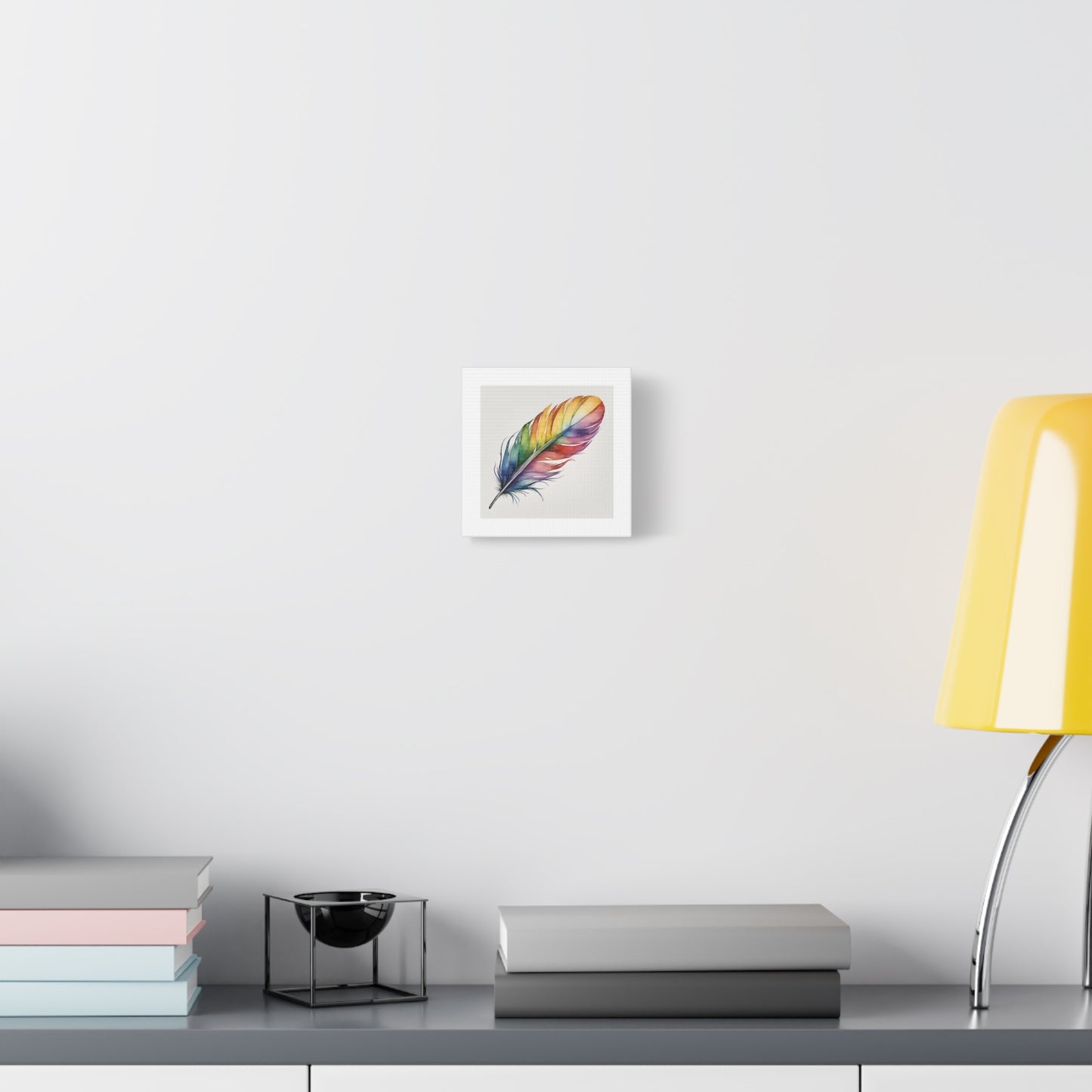 Rainbow Single Feather Watercolor Canvas Wall Art | Wall Print