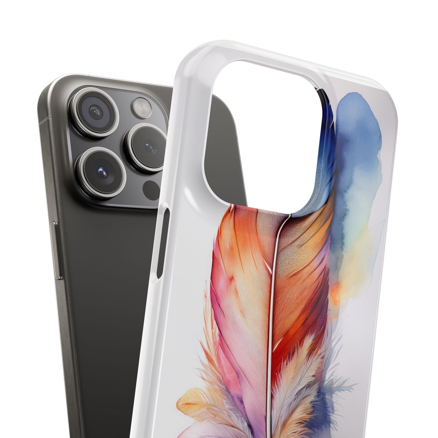 Rainbow Watercolor Feather Slim Phone Case