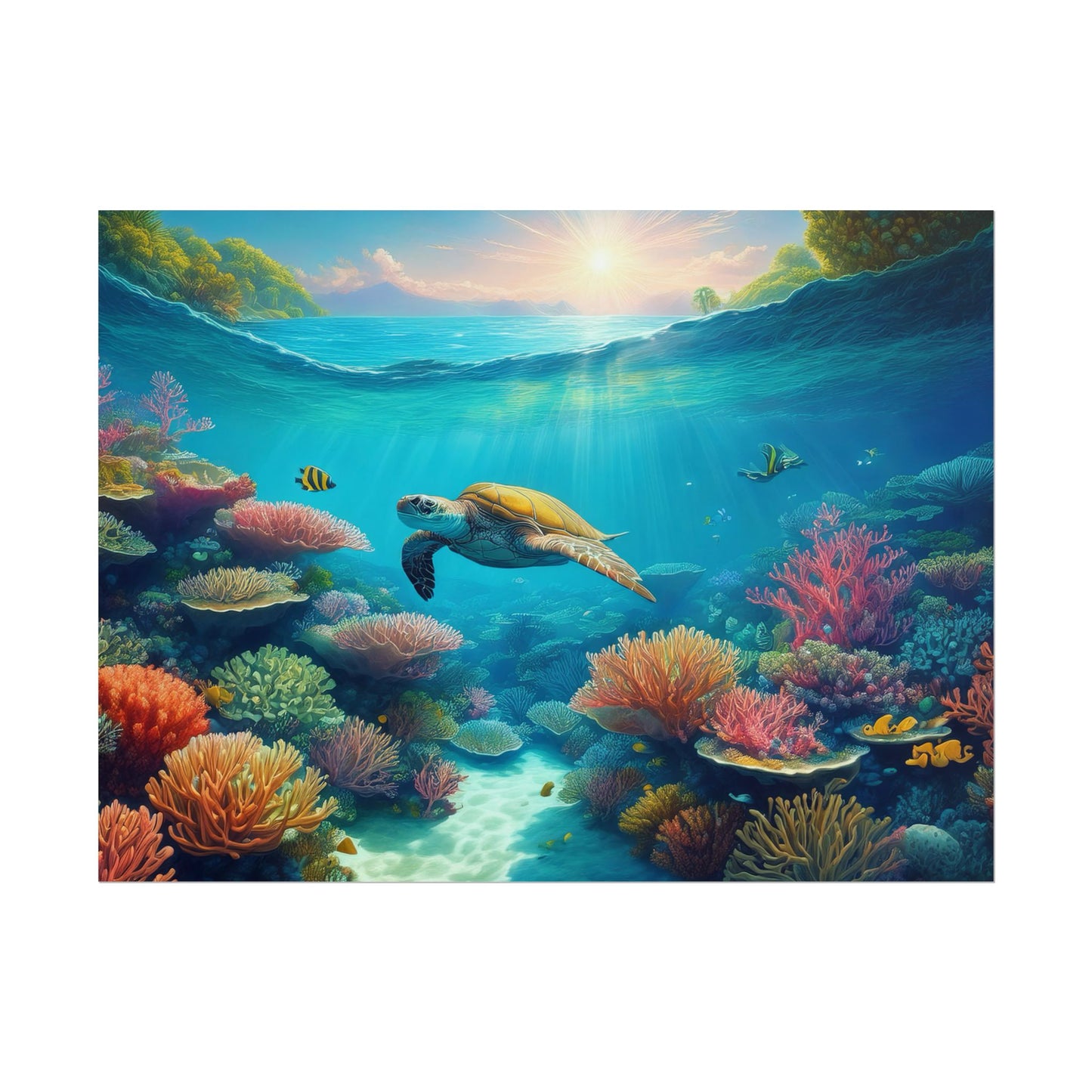 Turtle in the Great Barrier Reef  Australia Coastal Print | Style 1 | Wall Art | Wall Print