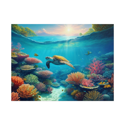 Turtle in the Great Barrier Reef  Australia Coastal Print | Style 1 | Wall Art | Wall Print