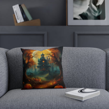 Halloween Spooky House and  Pumpkin Patch Seasonal Cushion