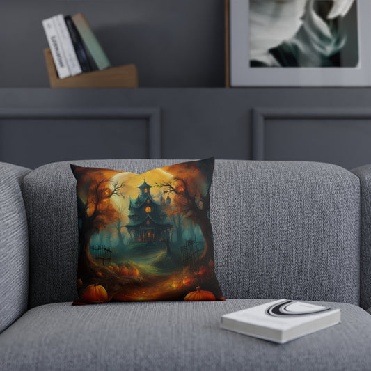 Halloween Spooky House and  Pumpkin Patch Seasonal Cushion