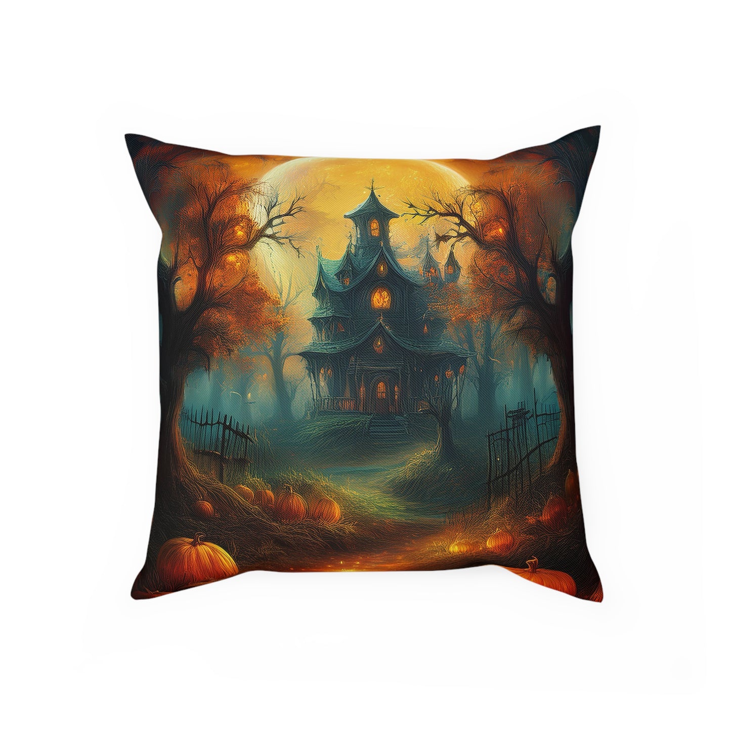 Halloween Spooky House and  Pumpkin Patch Seasonal Cushion