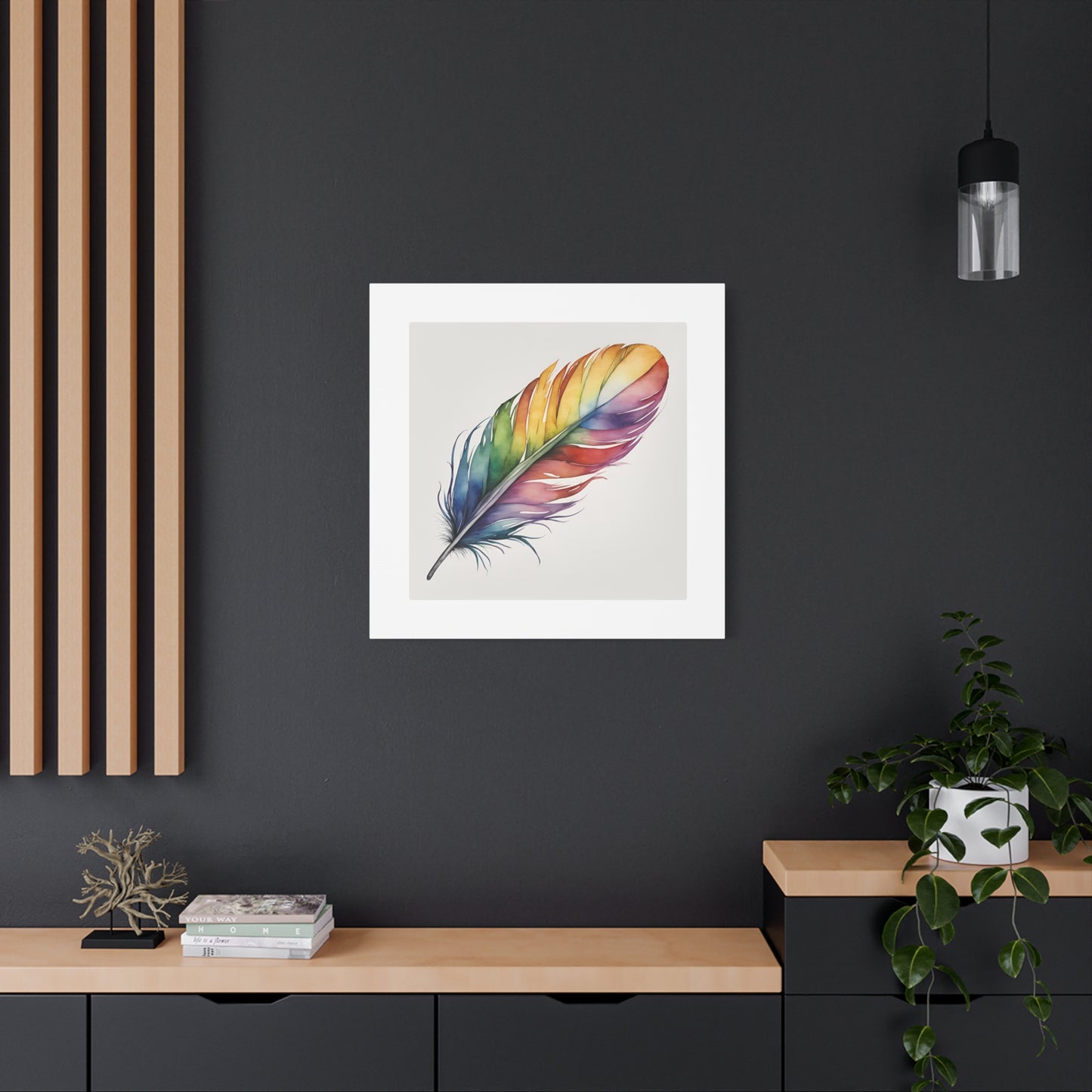 Rainbow Single Feather Watercolor Canvas Wall Art | Wall Print