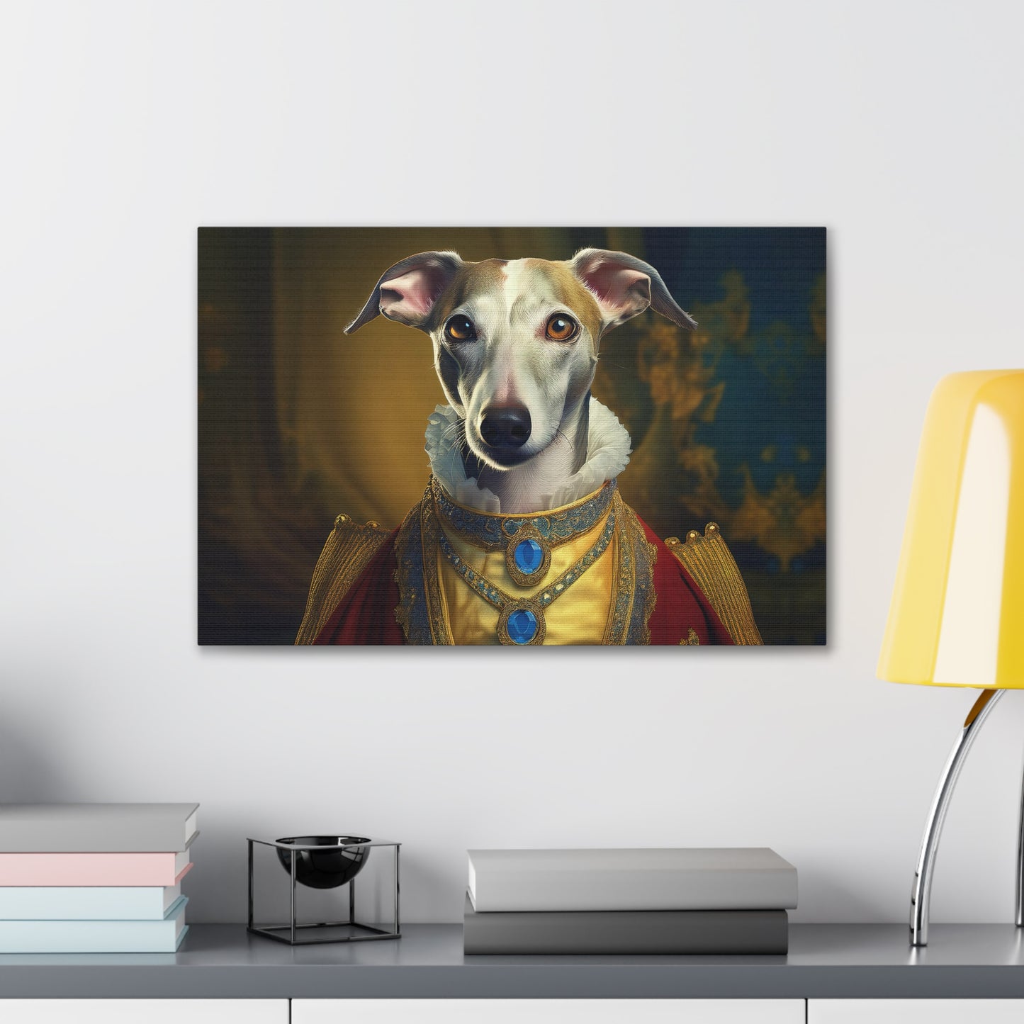 Whippet Pet Portrait Renaissance Print - Canvas, wall art, wall print, dog portrait, dog art