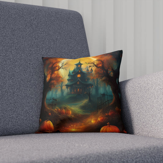 Halloween Spooky House and  Pumpkin Patch Seasonal Cushion