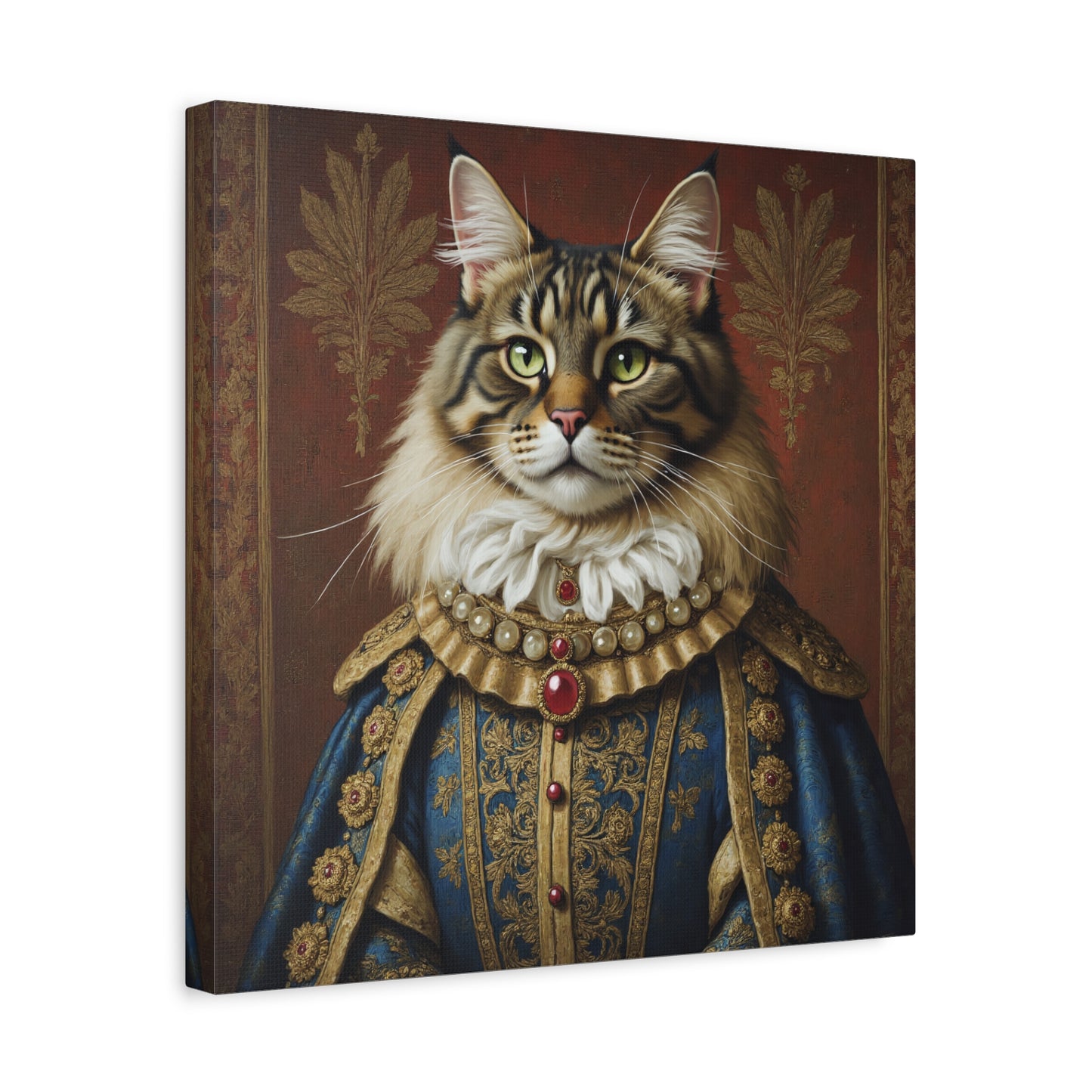 Maine Coon Renaissance Cat Portrait on Canvas Wall Art, Cat Lover Gift, Home Decor, Pet Art, Unique Artwork for Cat Owners, Feline Wall Decoration