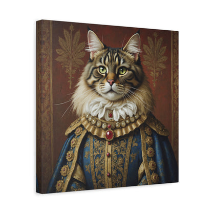 Maine Coon Renaissance Cat Portrait on Canvas Wall Art, Cat Lover Gift, Home Decor, Pet Art, Unique Artwork for Cat Owners, Feline Wall Decoration