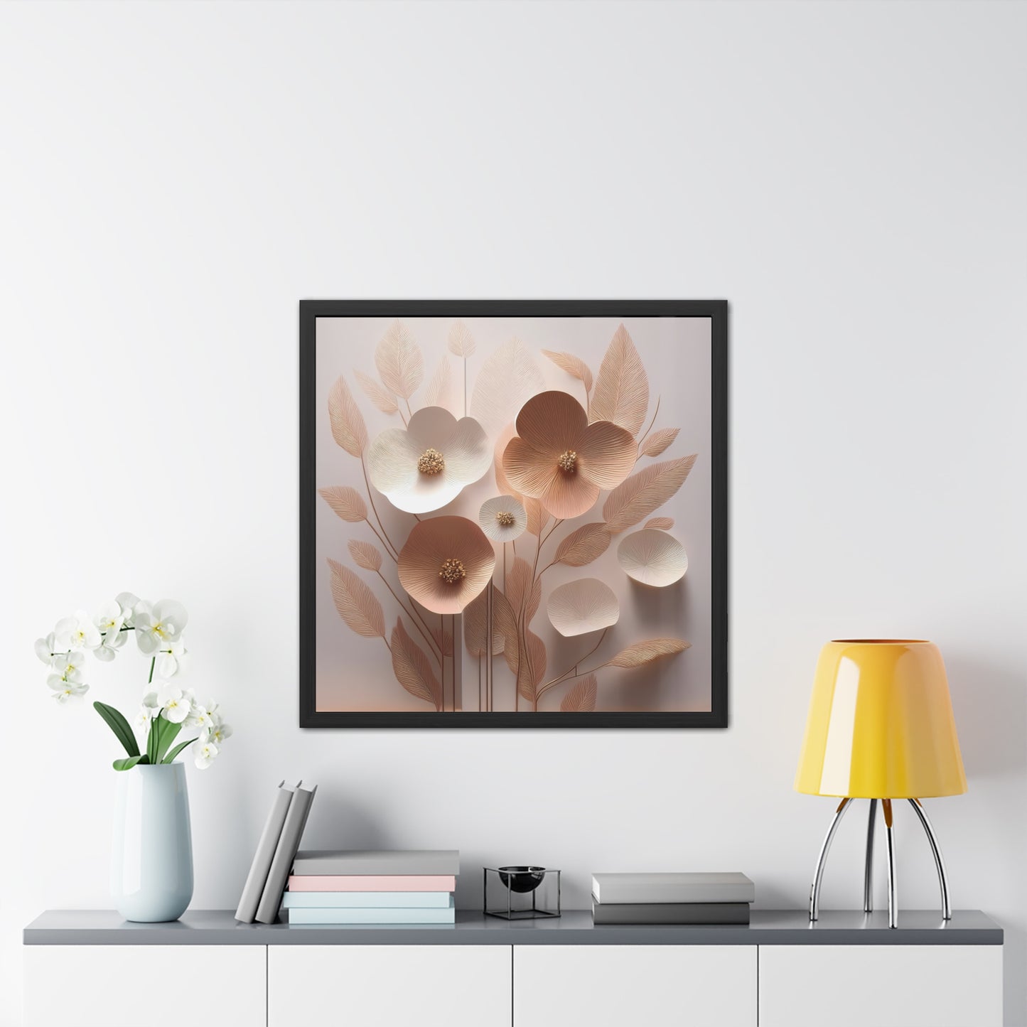Minimalist Floral Square Framed Print - Peach Poppies
