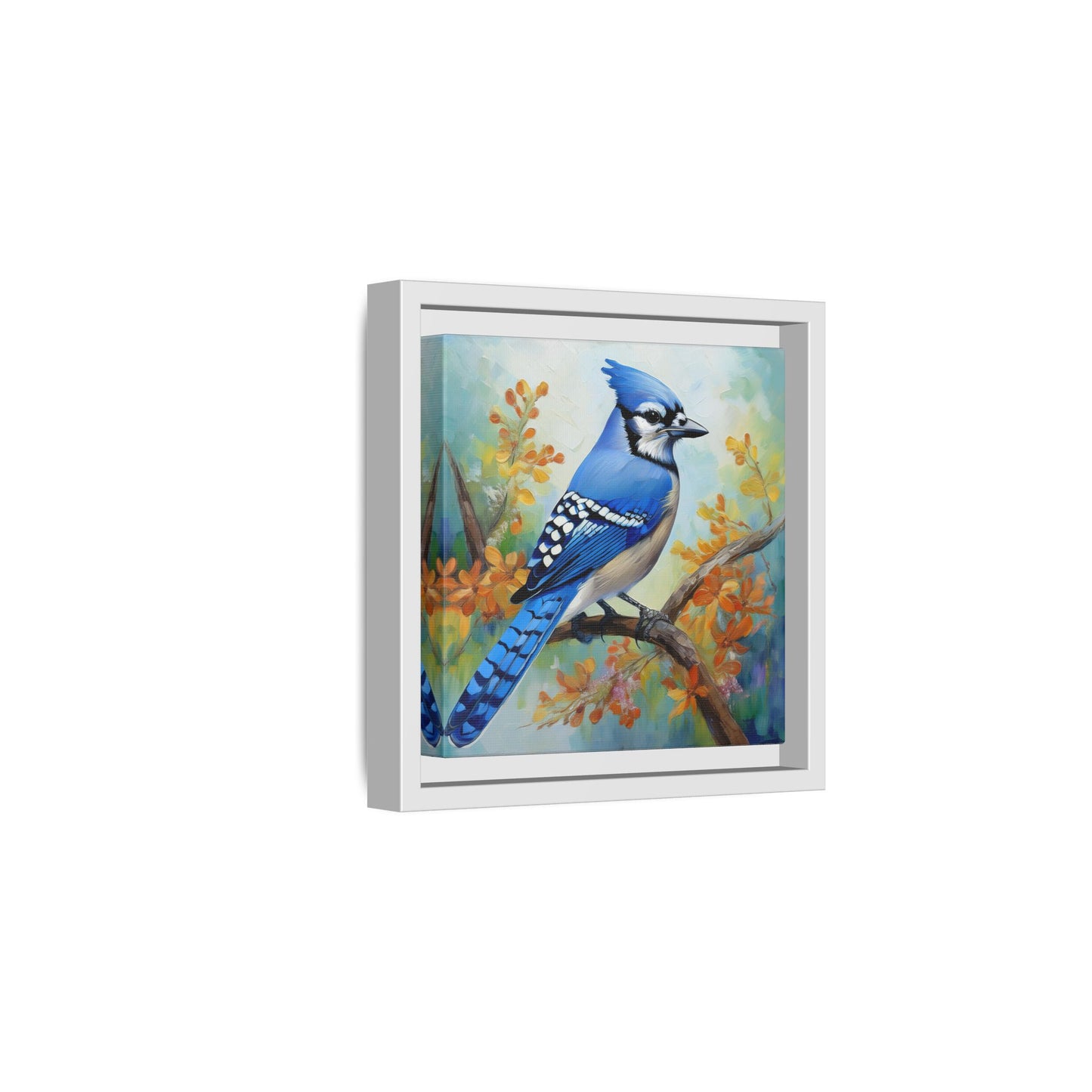 Blue Jay Bird Oil Painting Framed Canvas for Bird Lovers Home Decor, Indoor Wall Art, Wall Print, Bird Art, Living Room Wall Art