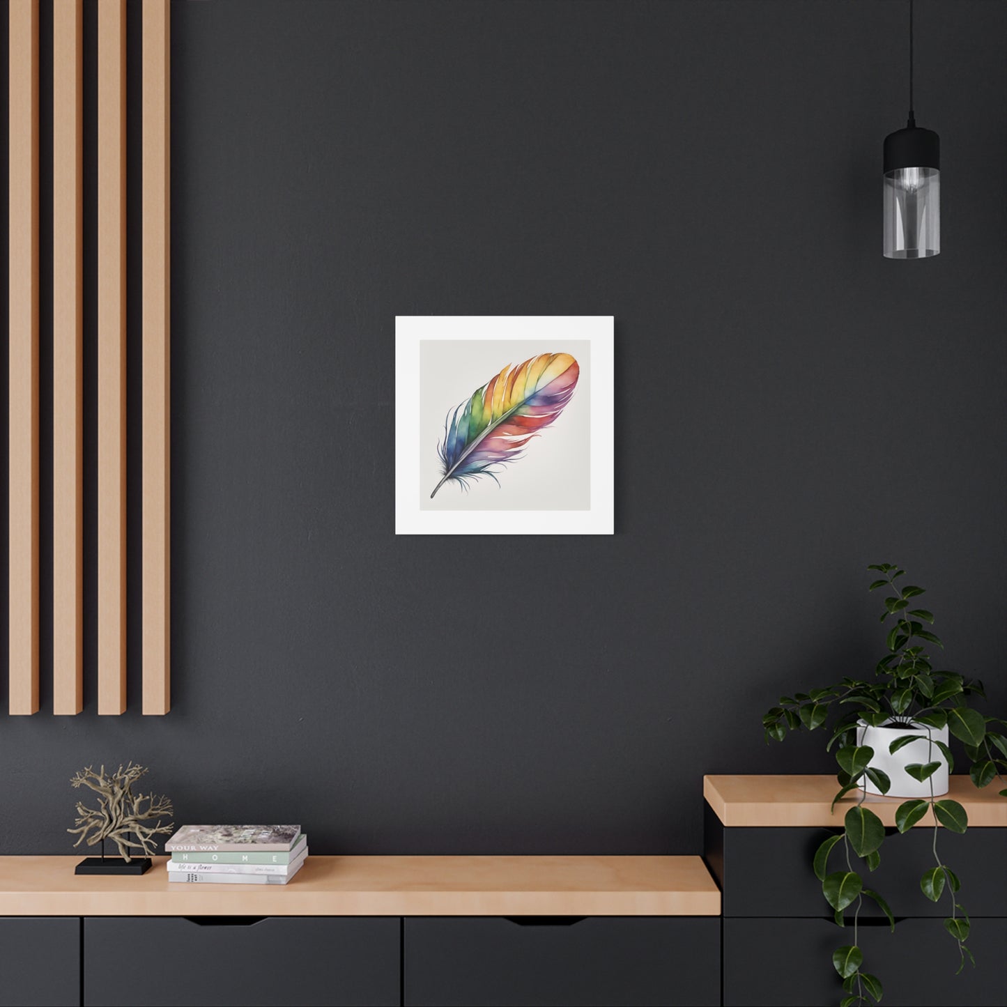 Rainbow Single Feather Watercolor Canvas Wall Art | Wall Print