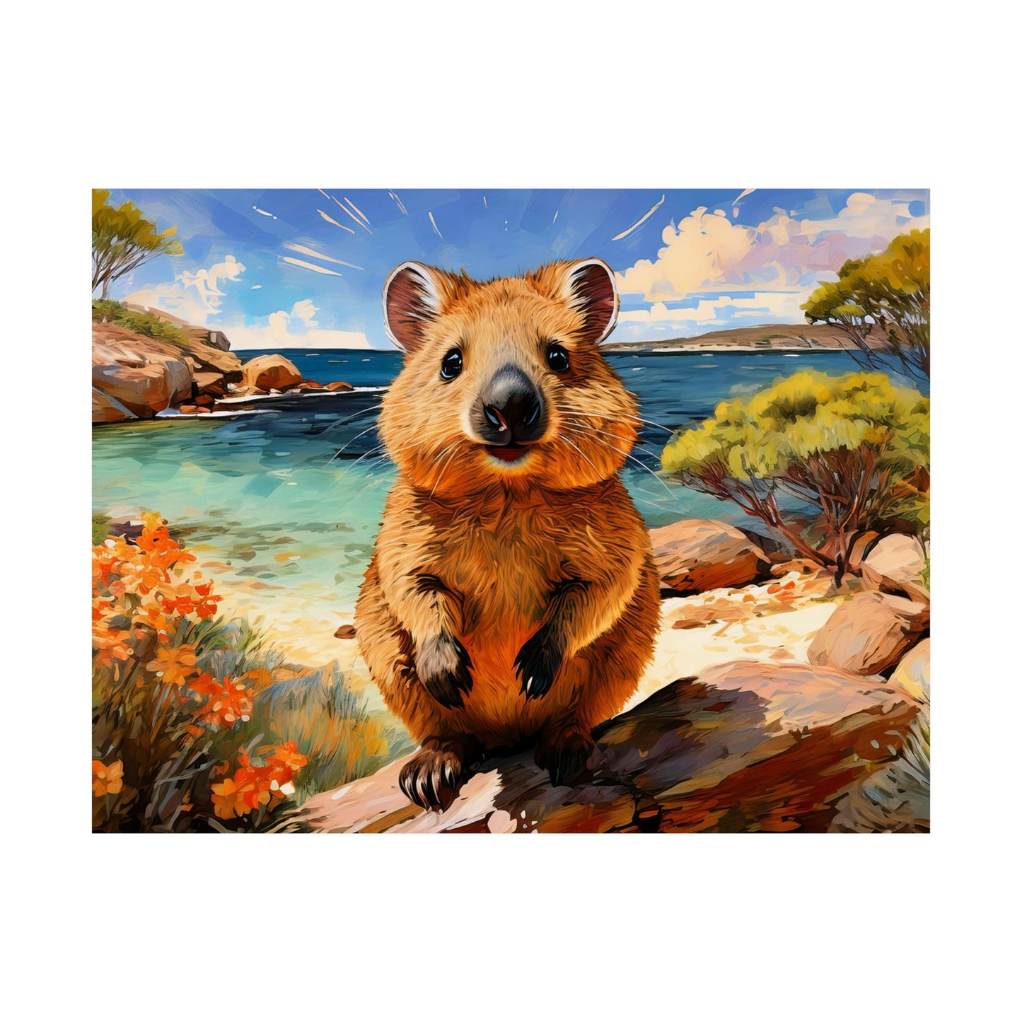 Quokkas at Rottnest Island Western Australia Print |  Unique Painting Print | Style 1 | Wall Art | Wall Print