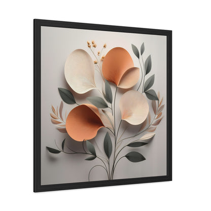 Floral wall art print, minimalist floral square framed print, modern botanical decor, orange and neutral tones