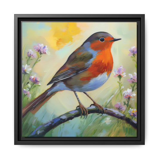 American Robin Framed Bird Art Canvas Print, Nature Wall Decor, Colorful Home Aesthetic, Gift for Bird Lovers, Spring Decor, Botanical Art