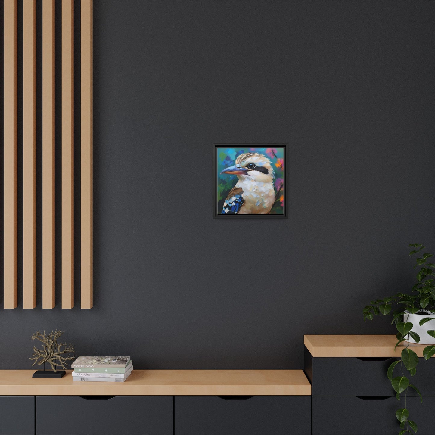 Kookaburra Australian Bird Oil Painting Framed Canvas Wall Art Print - Square Frame, Gallery Wrap, Bird Art, Home Decor, Gift for Bird