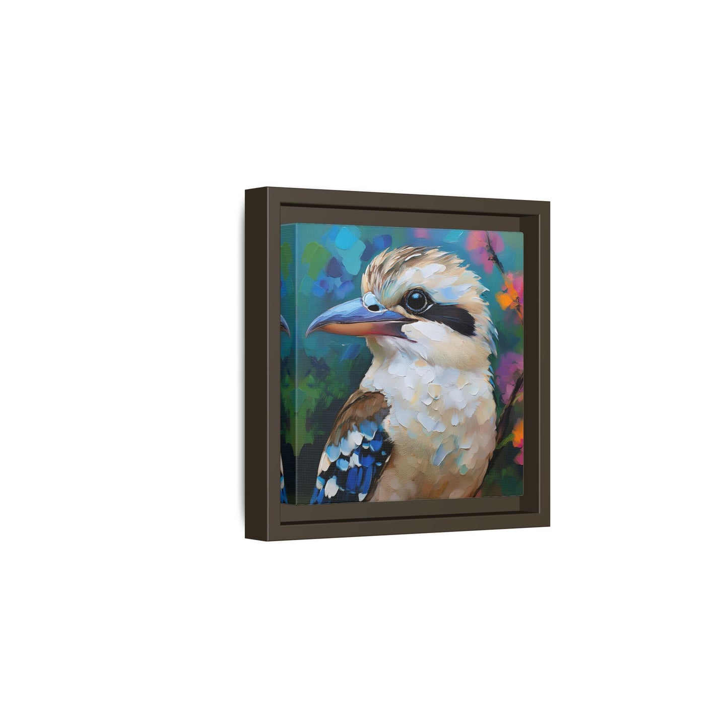 Kookaburra Australian Bird Oil Painting Framed Canvas Wall Art Print - Square Frame, Gallery Wrap, Bird Art, Home Decor, Gift for Bird
