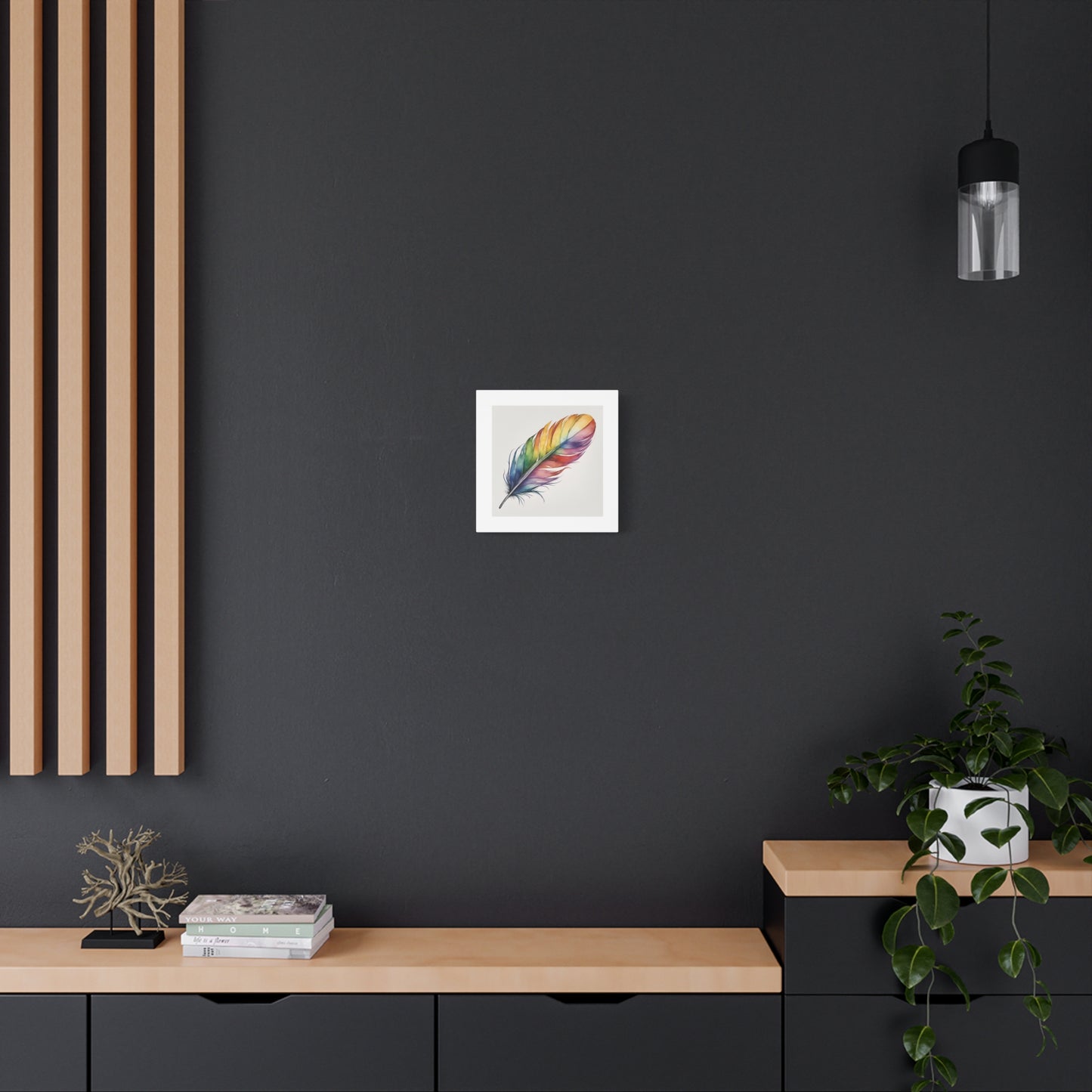 Rainbow Single Feather Watercolor Canvas Wall Art | Wall Print