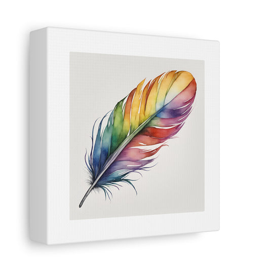 Rainbow Single Feather Watercolor Canvas Wall Art | Wall Print
