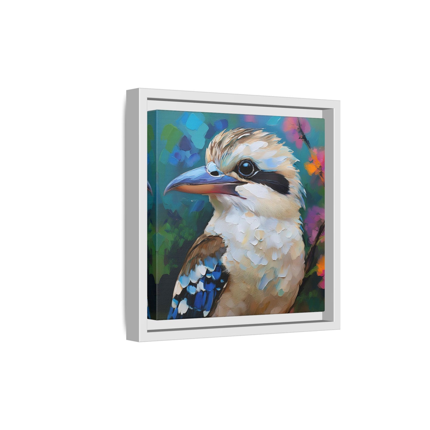 Kookaburra Australian Bird Oil Painting Framed Canvas Wall Art Print - Square Frame, Gallery Wrap, Bird Art, Home Decor, Gift for Bird