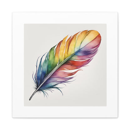 Rainbow Single Feather Watercolor Canvas Wall Art | Wall Print