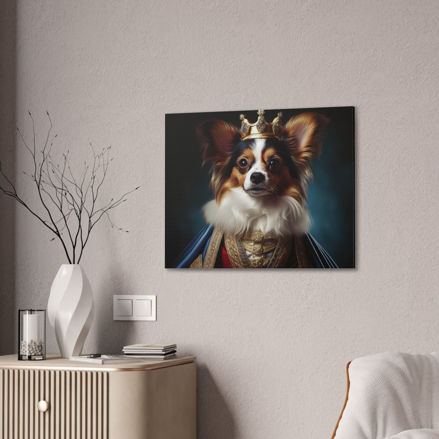 Papillon Pet Portrait Renaissance on Canvas, wall art, wall print, dog portrait, dog art