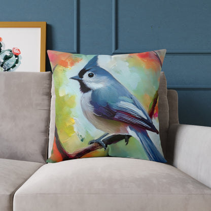 Grey Tufted Titmouse Vibrant Bird Art Throw Pillow, Nature Decor Cushion, Cozy Home Accent, Ideal Gift for Bird Lovers, Living Room or Bedroom Decoration