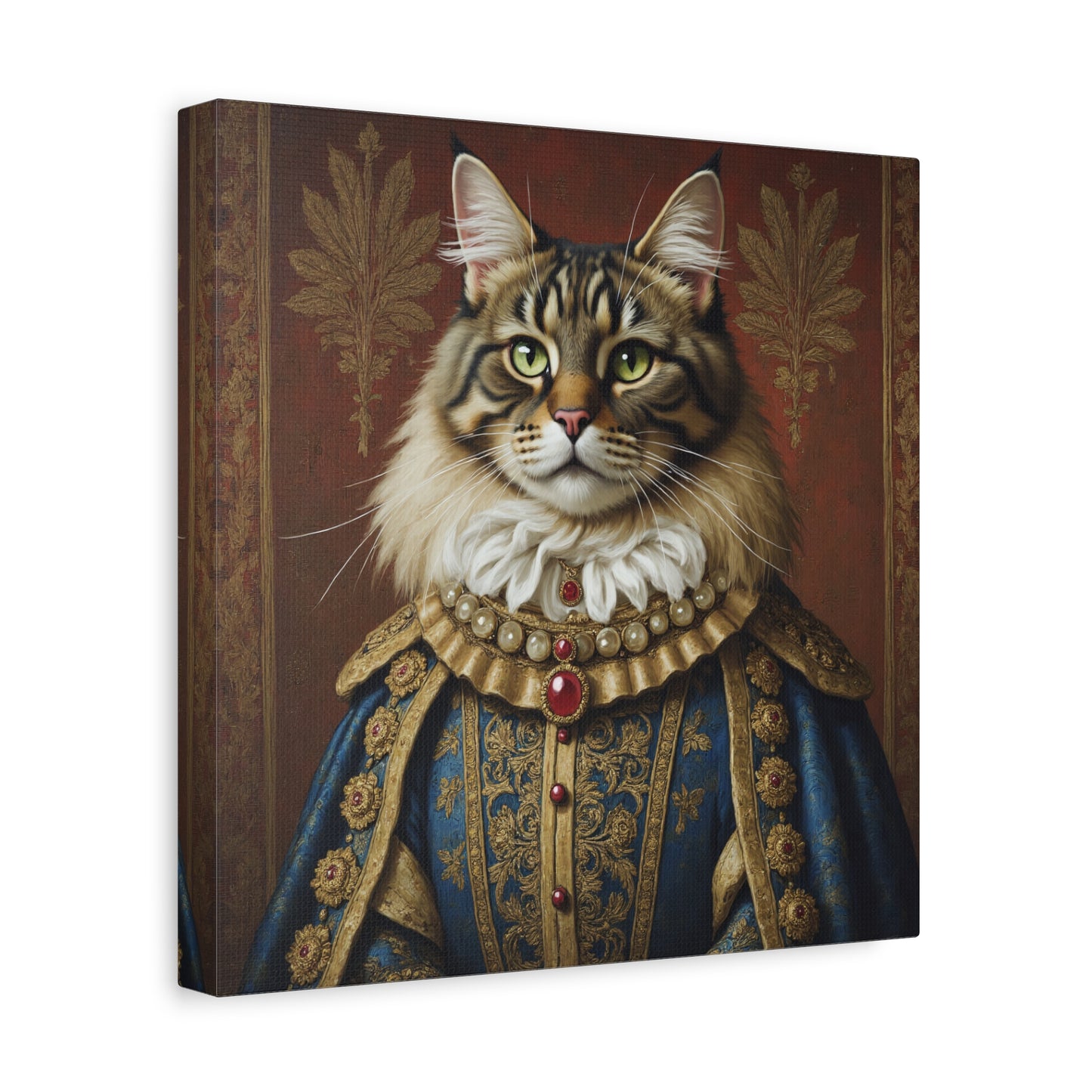 Maine Coon Renaissance Cat Portrait on Canvas Wall Art, Cat Lover Gift, Home Decor, Pet Art, Unique Artwork for Cat Owners, Feline Wall Decoration